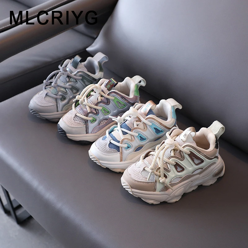 

Кроссовки Детские сетчатые без шнуровки, Брендовые повседневные, для бега, массивные кеды для мальчиков и девочек, осень