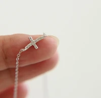 new authentic 925 sterling silver 2017 dainty stunning mini cz cross sideway thin chain women ladies cross necklace