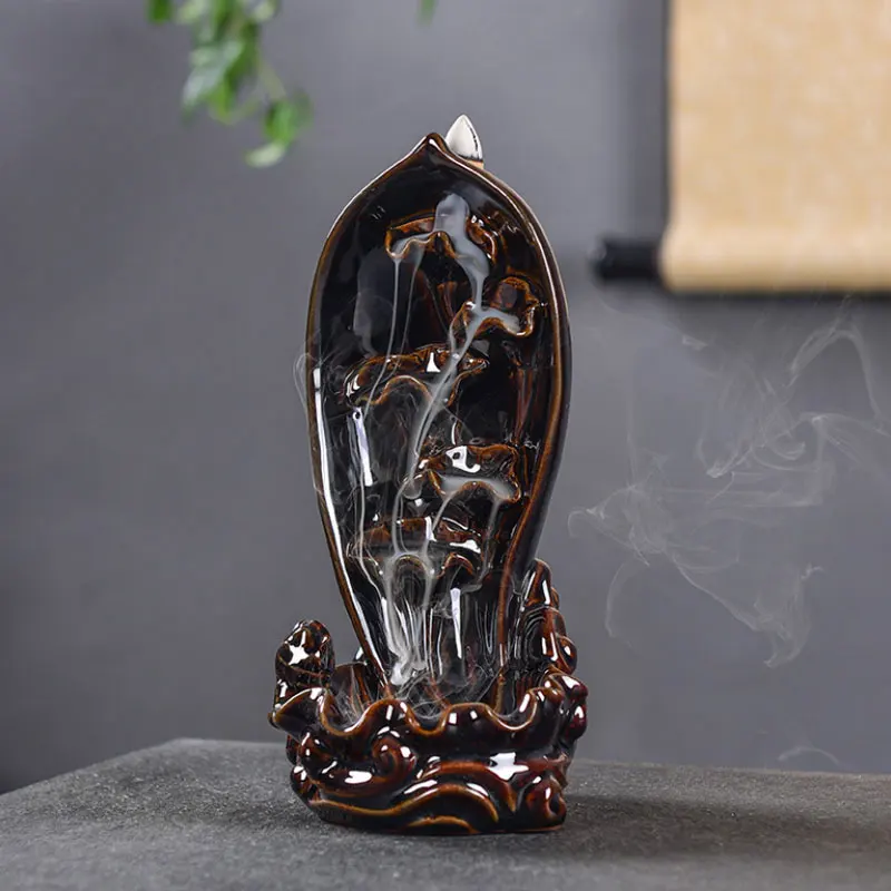 Backflow Incense Burner Home Decor Ceramic Smoke Stick Holder Censer + 10Pcs Cones | Дом и сад