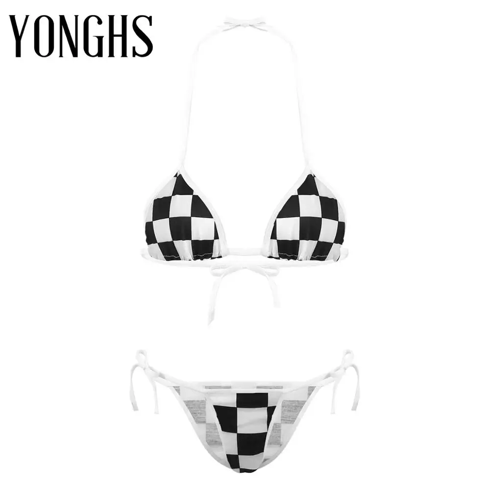 

Womens Micro Bikini Erotic Lingerie Set Hot Sexy Japanese Style Cute Self-tie Halter Neck Bra Top with G-String Thong Briefs