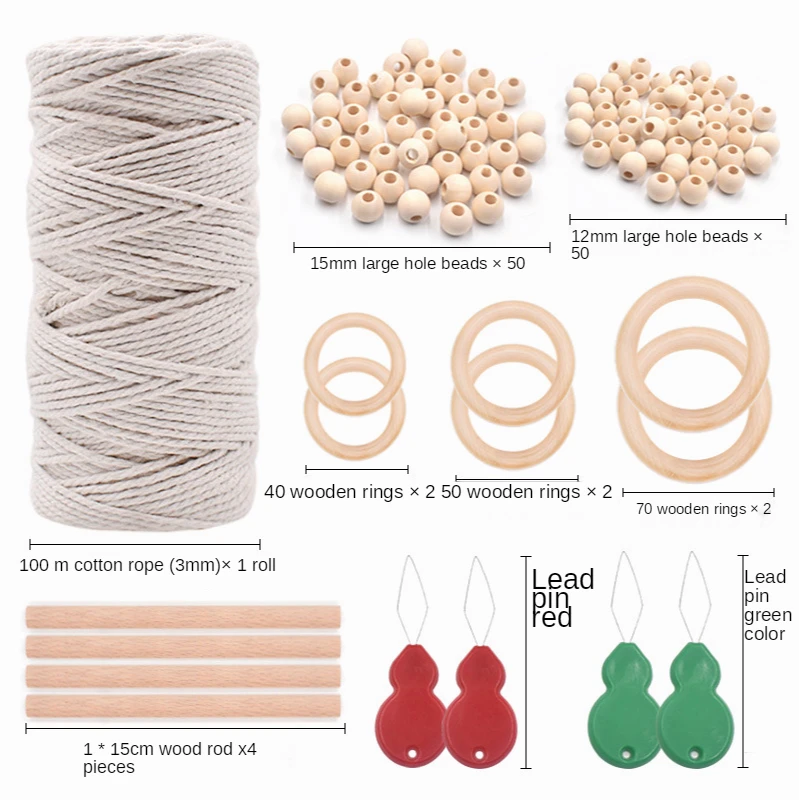 Bao Niu New Cotton Rope Suit Diy Wooden Circle Wooden Bead Tapestry Weaving Gardening Style Plant Net Bag Accessories