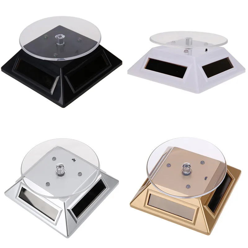 360 Degree Solar Showcase Turntable Rotating Watch Jewelry Display Stand 3LED Color Change Display Case Gold/Silver/White/Black