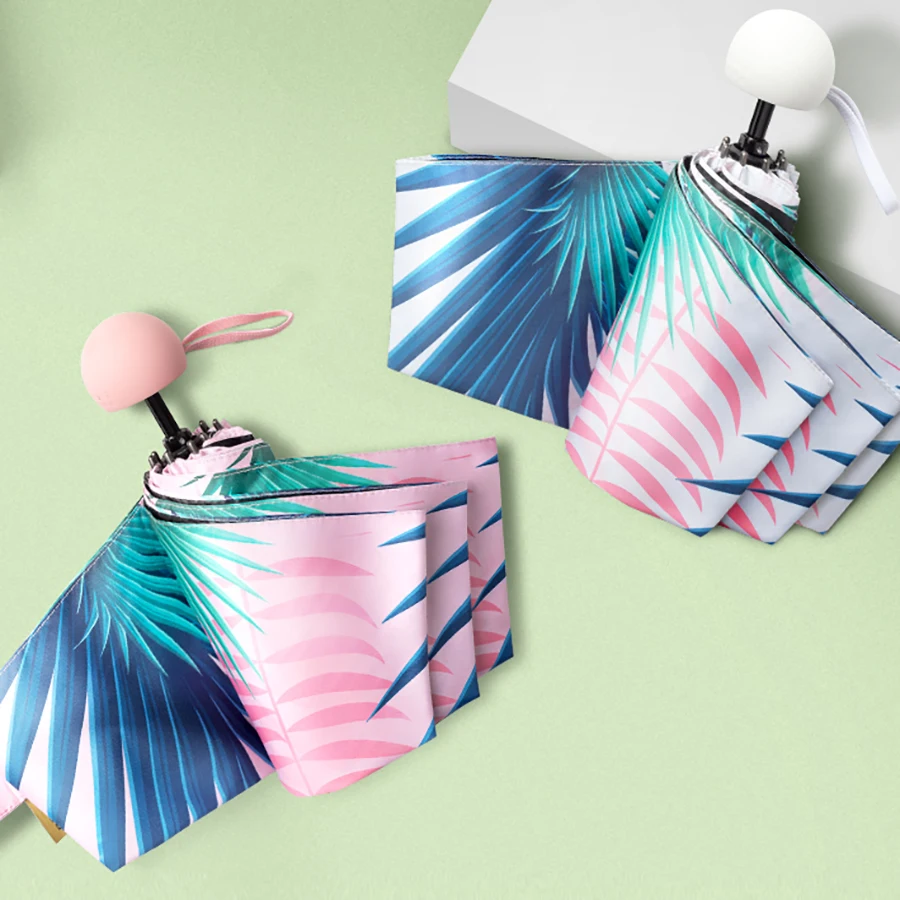 Летний зонтик мини карманный лист анти-УФ девочка белый милый прозрачный