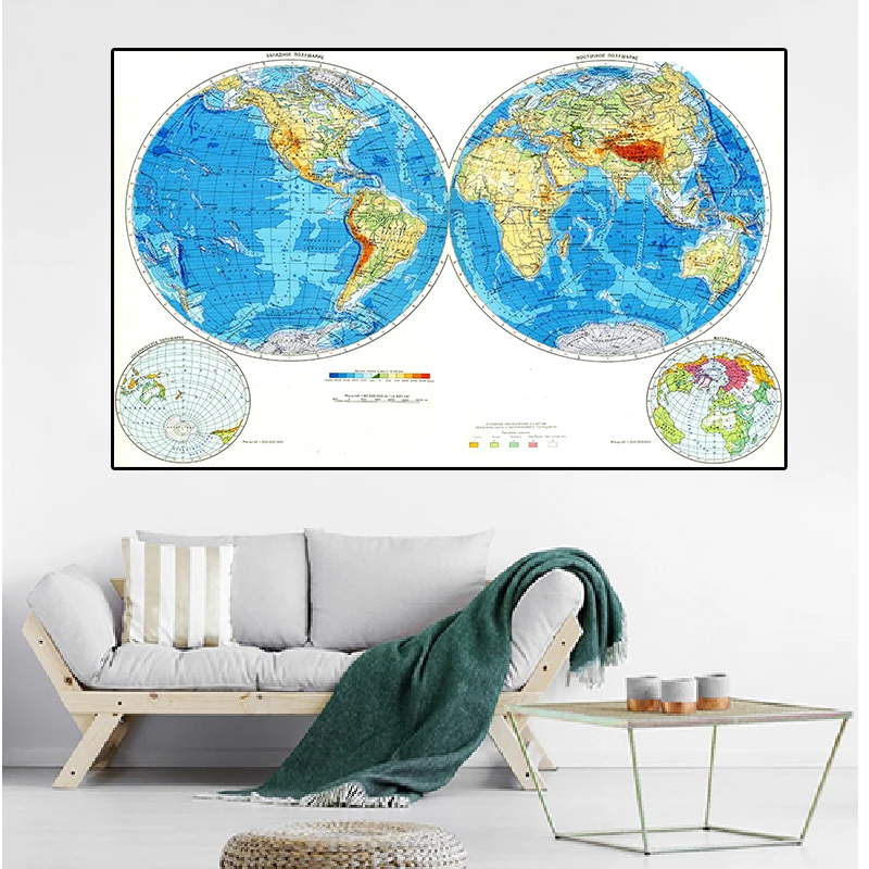 Русский карта мира экологически чистый нетканый ящик для Холст Картина стене