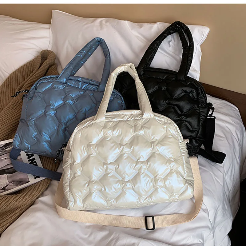 

Winter Chic Retro Cotton Padded Black Quilted Women Bag Fashion Simple Shoulder Bag Tote Crossbody Handbag