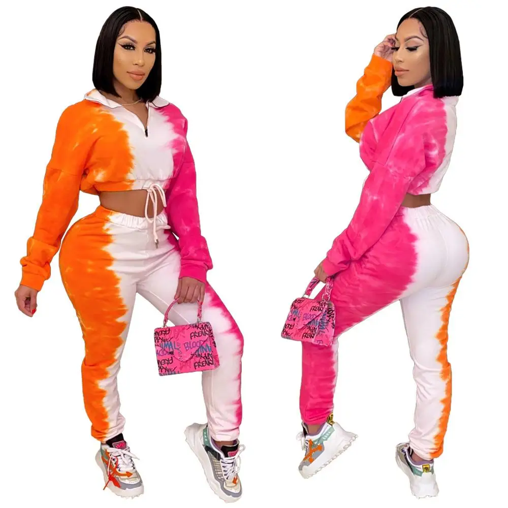 

Casual Print Tie Dye Jogging Femme 2 Piece Set Women Sweater + Long Pants Tracksuit Sportsuit Winter Clothes For Women