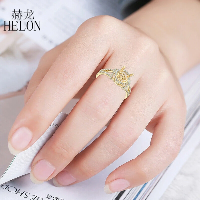 

HELON Round 6mm Solid 10k Yellow Gold Natural Diamond Semi Mount Setting Engagement Ring Women Trendy Fine Jewelry Gift