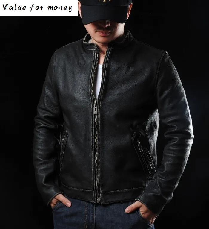 

winter shipping. Free warm clothing vintage Jackets,mens genuine Pakistan cow Leather biker jacket.plus size