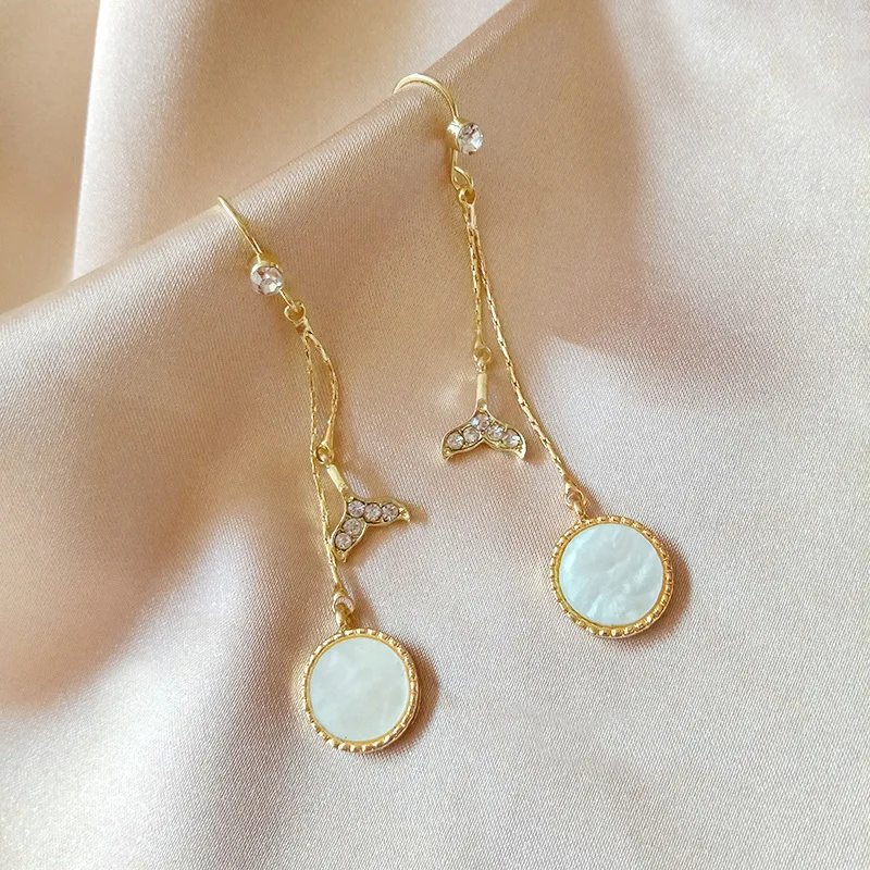 

Korean Fashion Sterling Silver 925 Gold Plating Alloy Mermaid Tail Drop Elegance Long Tassel Women Jewelry Earrings