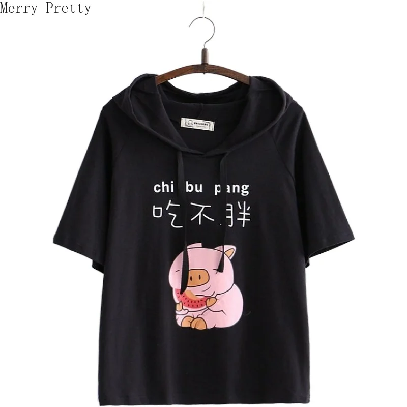 Женские футболки с капюшоном хлопковая Футболка мультяшным принтом весна 2020 Femme