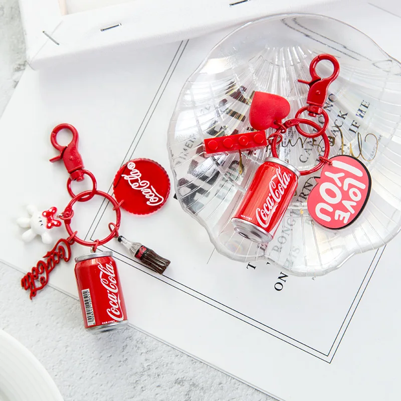 

Cute Coke Bottle Keychains Cool And Refreshing Cola Cover Car Key Chain ManBag Pendant Keyring Student Lovers Holiday Gifts 2020