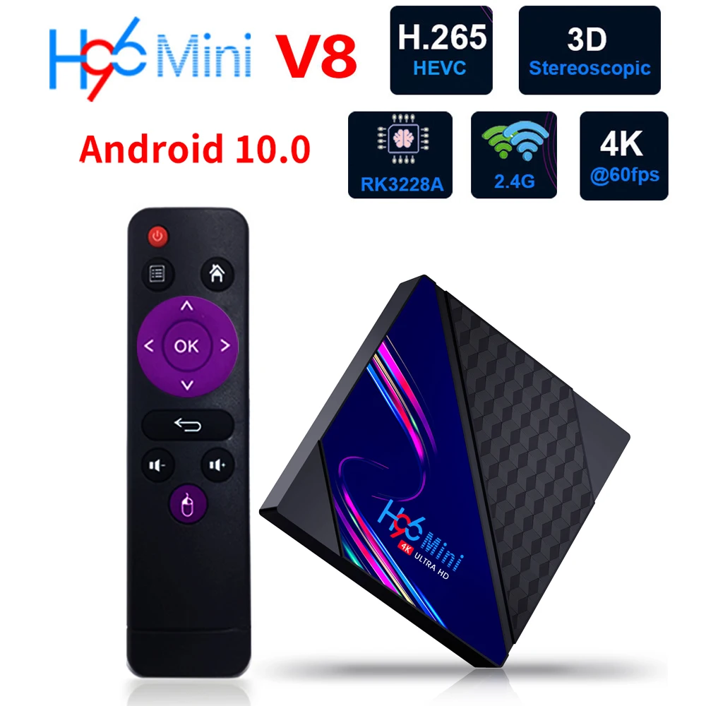 

Приставка Смарт-ТВ H96MINI V8, Android 10,0, Wi-Fi 2,4 ГГц, 2 + 16 ГБ, 4K, 1080P
