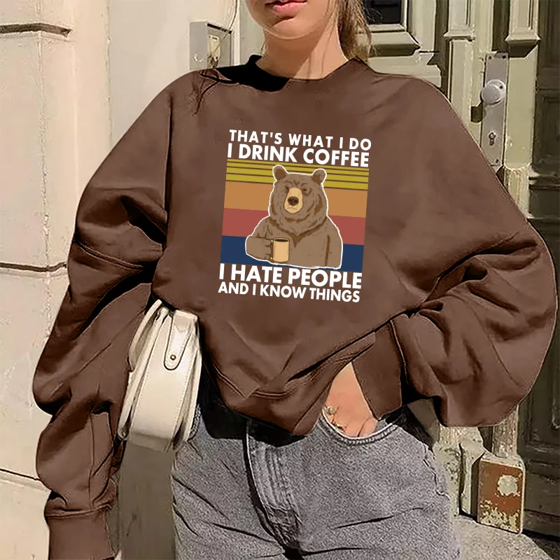 

That's What I Do Bear Print Funny Women Sweatshirts Japanese Fashion Oversized Crewneck Sweatshirt Casual Drop-shoulder Tops