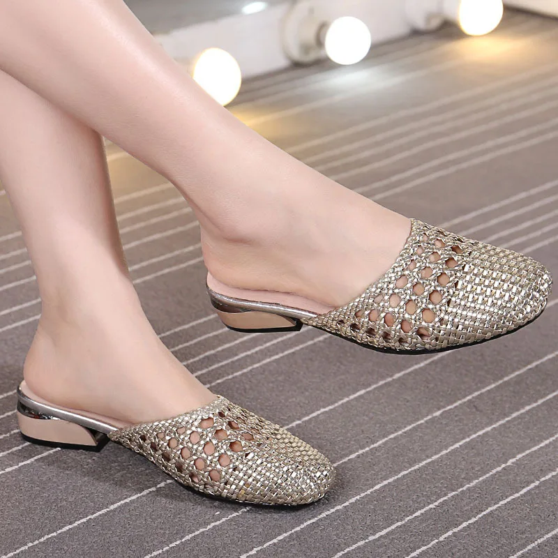 

New Mid-heel Wear New Fish Mouth Ladies Shoes Hollow Thick Heel Sandals And Slippers Women