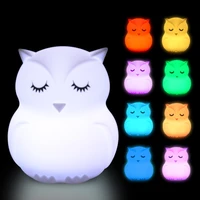 sensor led night light cute silicone owl lamp 9 colors touch remote control rechargeable bedside cartoon lamp for kid bedroom