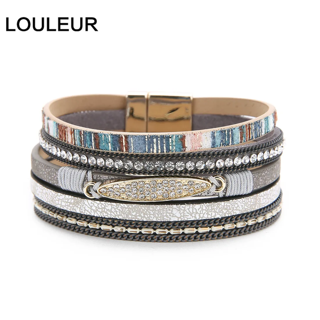 Louleur, Кристальные Многослойные браслеты для женщин, золотой тон, магнит, богемные кожаные широкие браслеты и браслеты, бохо, индийские ювелирные изделия