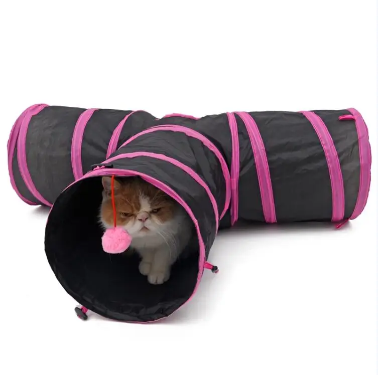 3/4 путь Кошка Туннель Pet интерактивный Щенок трубка Котенок Играть игрушка кролик скрывает - Цвет: 3 Holes Red