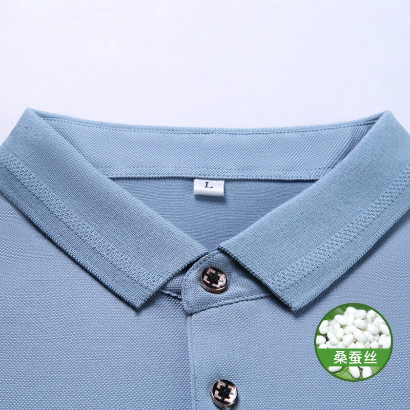 

2021 Summer Men's Business Casual Thin Short Sleeve Polo Shirt High Quality Mulberry Silk Comfortable Pink Polo Breathable Tops