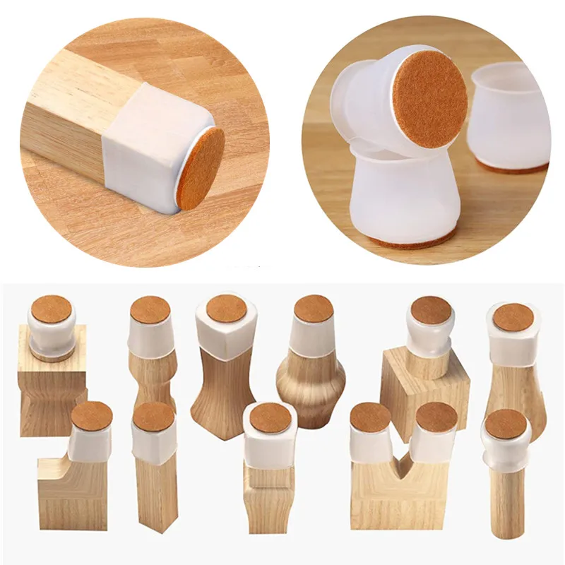 Silicone Chair Leg Protectors with Felt for Hardwood Floors Elastic Leg Cover Pad for Protecting Floors from Scratches and Noise