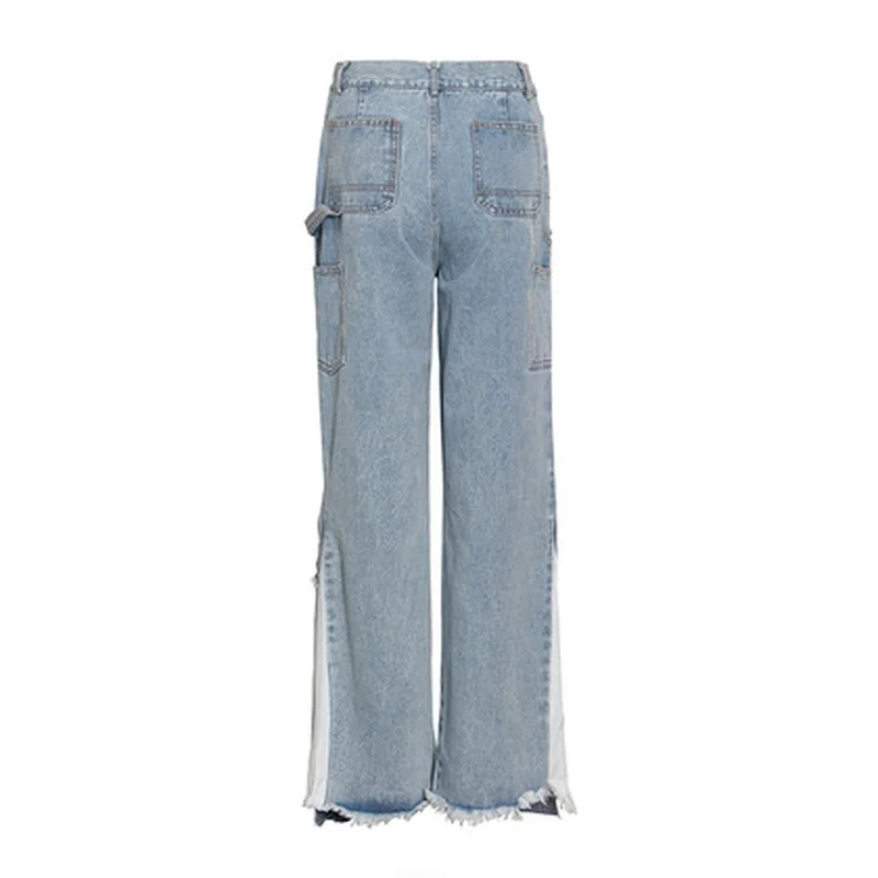 

2021 New Fashion Patchwork Hit Color High Waist Silm Jeans Temperament Casual Trousers Chic Distressed Women Bottoms Pants