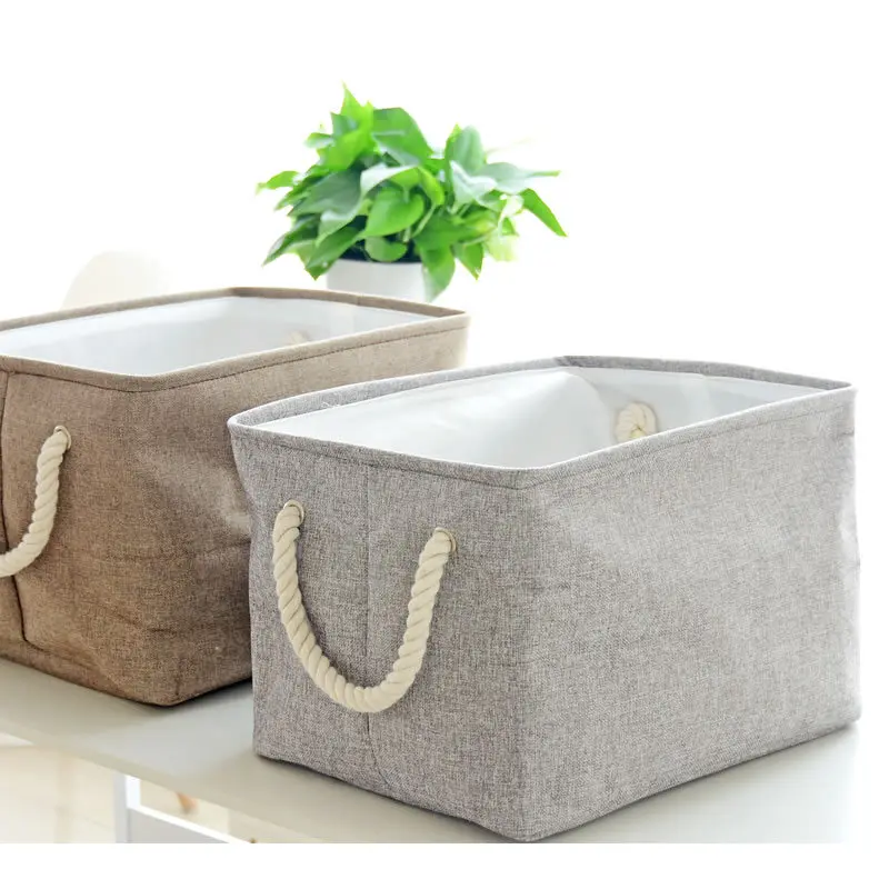 

Foldable Bamboo Fabric Storage Bin with Cotton Rope Handle, Collapsible Resistant Basket Box Organizer for Shelves, Closet