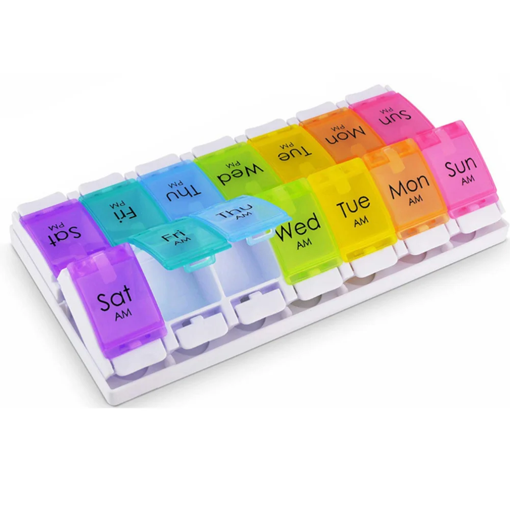 

1 Set 14 Grids Pill Cases Weekly Pill Boxes Portable Medicine Boxes Outdoor Pill Holders Medcial Supplies with Bag