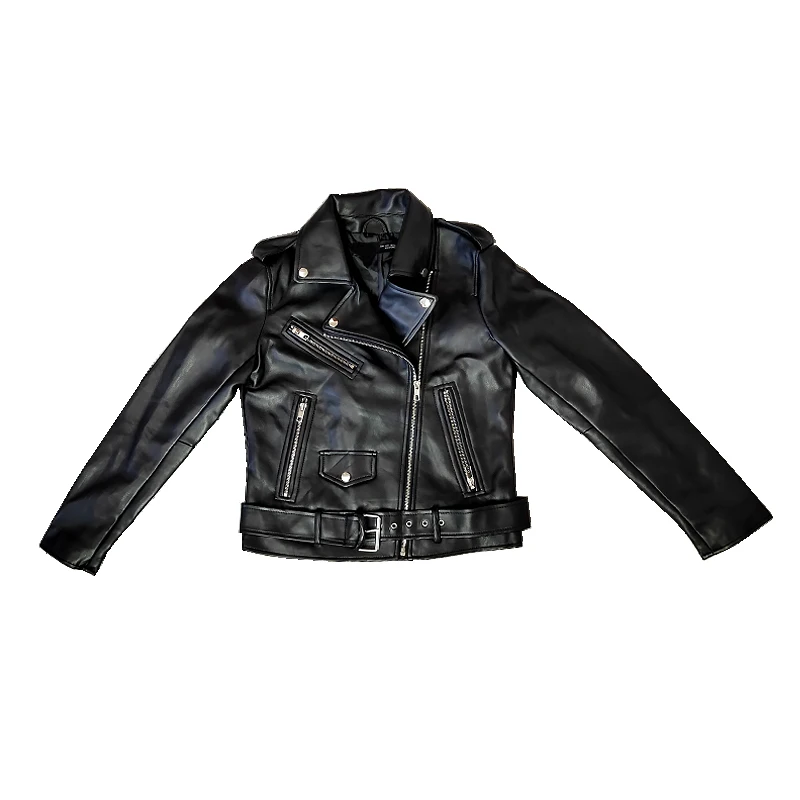 

Spring and Autumn 2021 belt detachable epaulet motorcycle jacket leather jacket