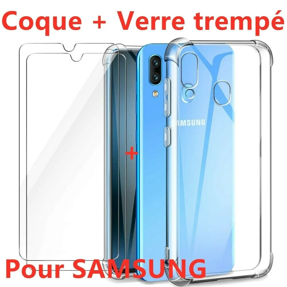 

COQUE ANTICHOC + VITRE VERRE TREMPE ETUI FOR SAMSUNG A6 A7 A8 A9 A10/A20e/A40/A50