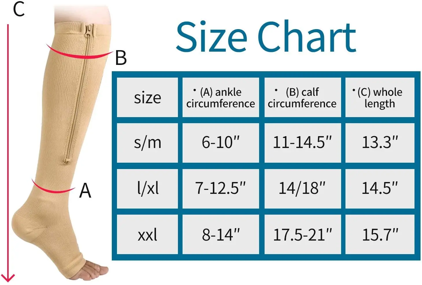 

Zipper Compression Socks - 2Pairs Calf Knee High Stocking - Open Toe Compression Socks for WalkingRunnngHiking and Sports Use