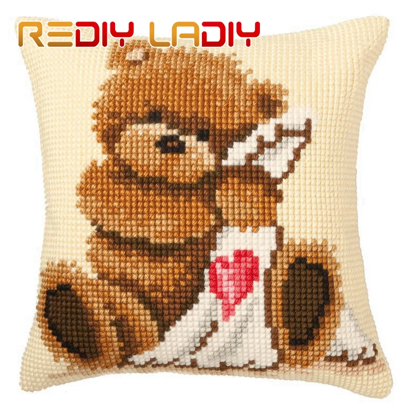 Вышивка крестиком Подушка попкорн медведь сделать свою собственную подушку DIY