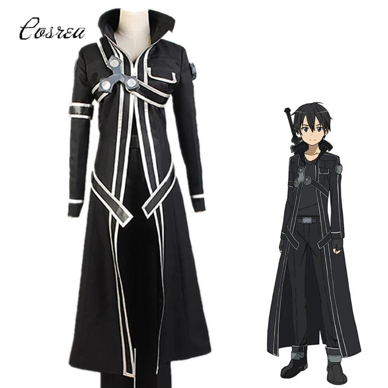 Японское аниме Sword Art Online SAO костюм Кирито для косплея черный взрослый полный комплект для мужчин Kirigaya Kazuto Униформа парик Тренч