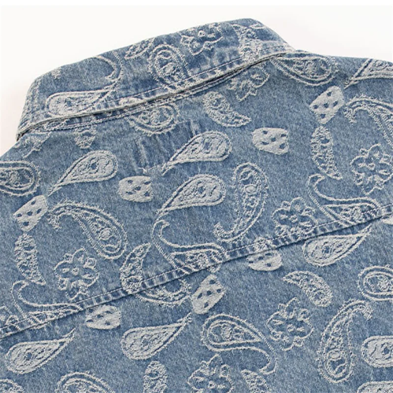 

RAINBOW TOUCHES Cotton Bandana Short Sleeve Denim Shirt Men