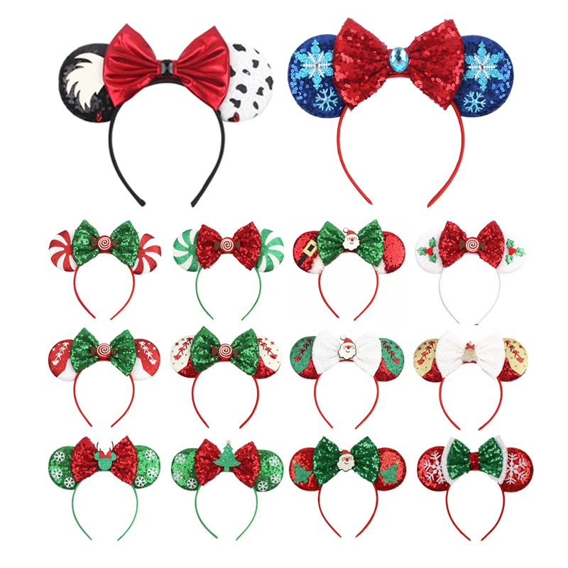 

Рождественская повязка на голову с блестками Mickdy, повязка на голову с ушками мыши для женщин и девочек, аксессуары для волос ручной работы «...