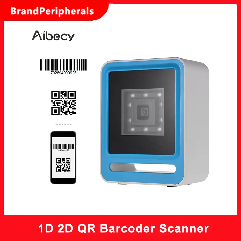 Aibecy беспроводной USB проводной 1D 2D QR сканер настольный Всенаправленный штрих кода