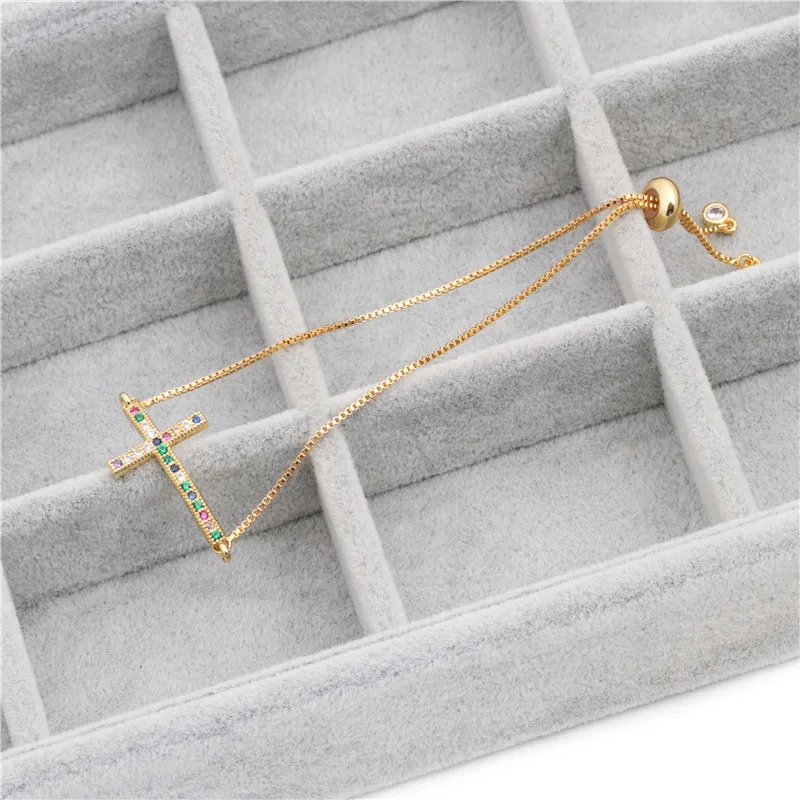 

Korean Version of Colorful Zircon Adjustable Cross Bracelet Fashion Creative Micro-Inlaid Zircon Pull-Out Bracelet