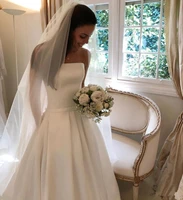 vestido de noiva robe de mariee 2019 a line wedding dresses strapless satin bridal gowns backless wedding dress cheap with bow