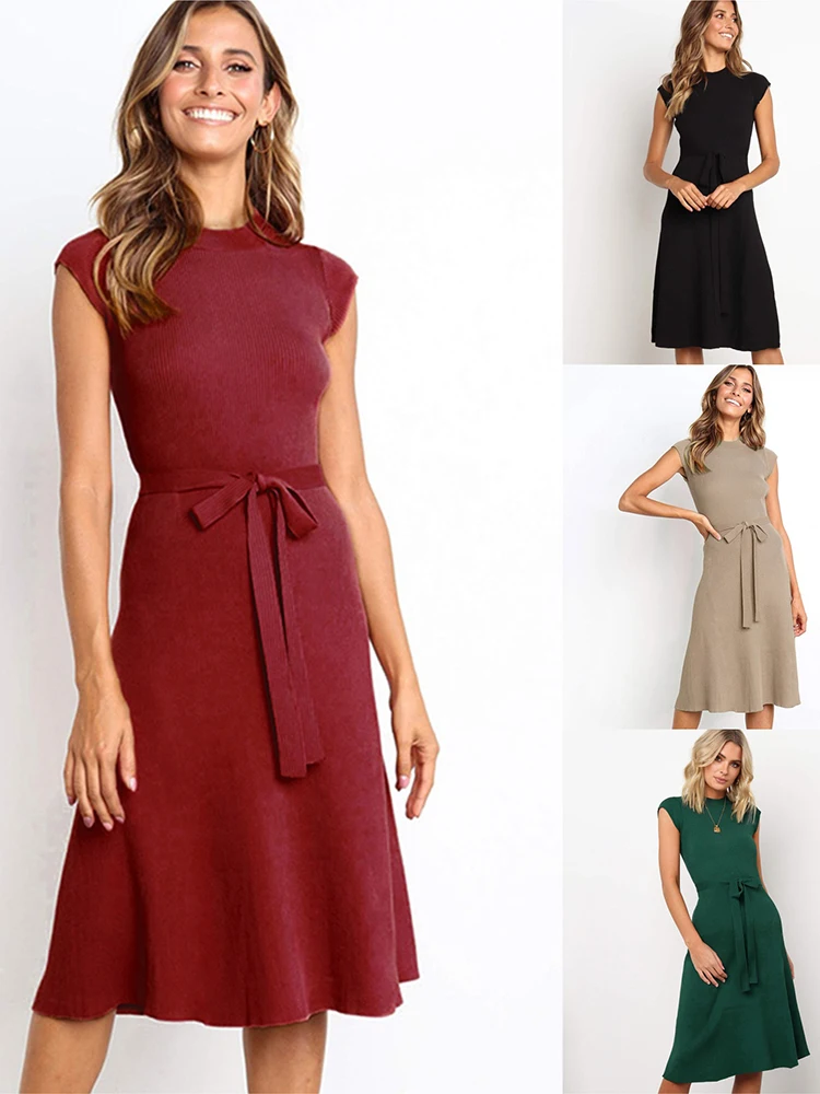 Вечернее платье-трапеция с круглым вырезом и рукавом-крылышком вечерние платья