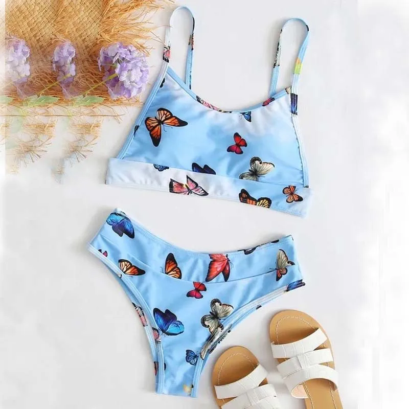 

2021 New Female Print Sexy Bikini Two-piece Suit European and American Bikini Fresh Bow Print Split All-match Swimsuit Women
