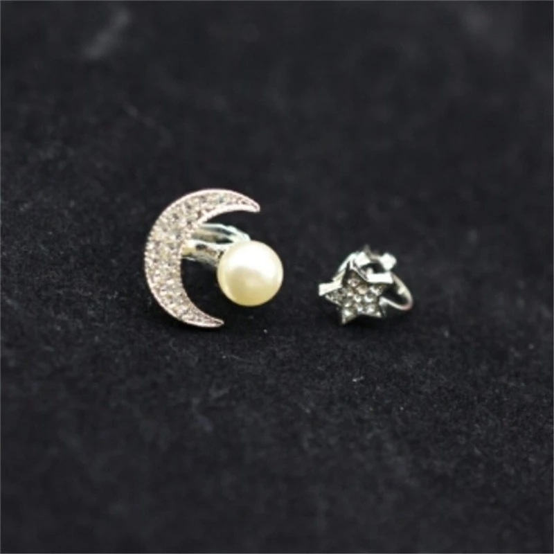 Стразы серьги-клипсы со звездами луна с жемчугом серьги-гвоздики серебро золото