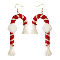 pompom cotton thread wrapped christmas candy canes earrings for women fashion christmas tassel earrings gifts free shipping