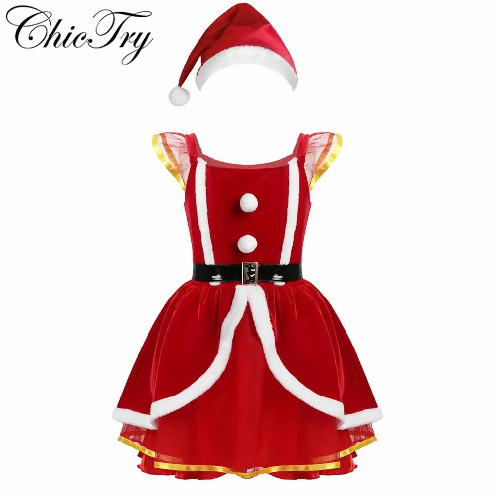 Детское мягкое бархатное рождественское платье Санта Клауса для девочек