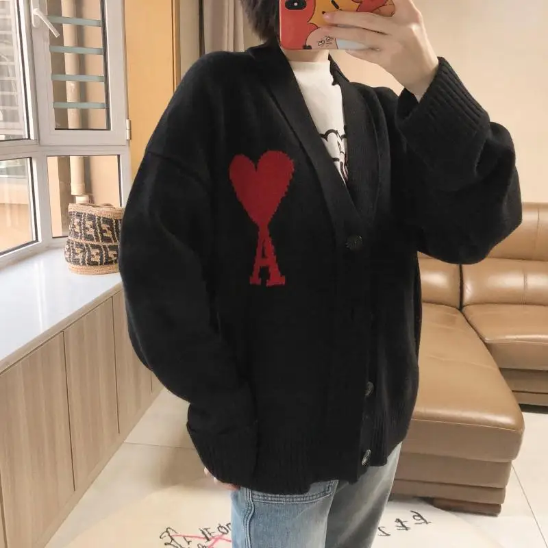 

2021 AMI Cardigan V-Neck Sweater Woolen Sweater Loose Male And Female Same Coat