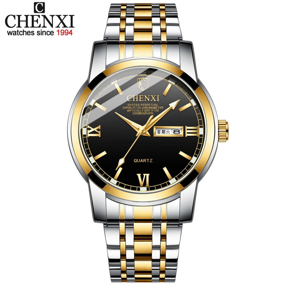

CHENXI New Gold Mens Watches Top Brand Luxury Business Waterproof Date Clock Full Steel Men Quartz Wrist Watch Relogio Masculino