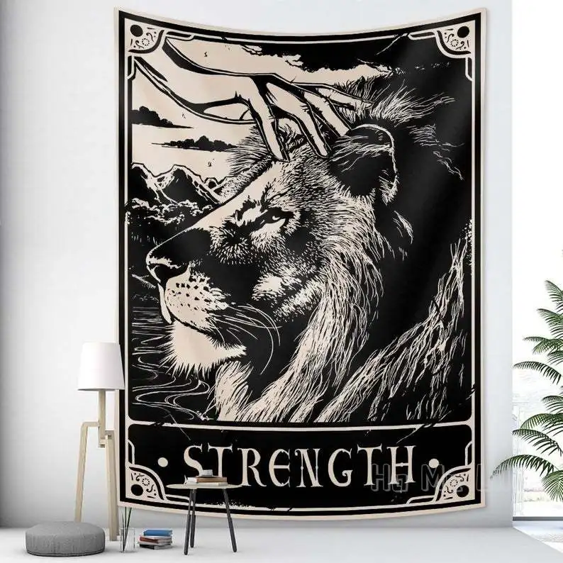 

The Strength Tarot Card Tapestry Vintage Astrology Divination Wall Hanging Decor