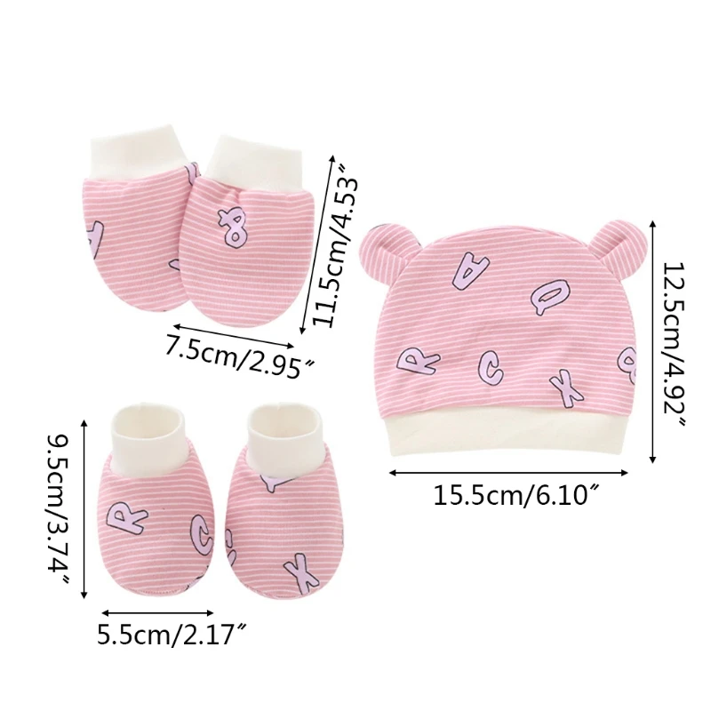 

4XBC Baby Infants Anti Scratching Cotton Gloves+Ears Hat+Foot Cover Set Newborn Mittens Socks Beanies Kit