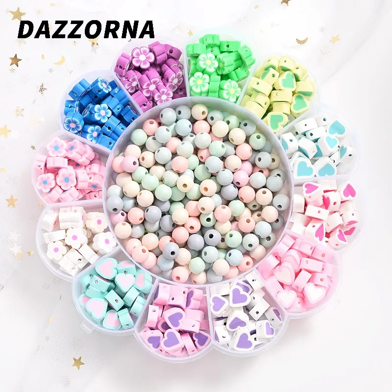 

Approx 620Pcs Mixed Flower/Heart Shape Polymer Clay Spacer Loose Beads For DIY Jewelry Making Necklace Bracelet Accessories