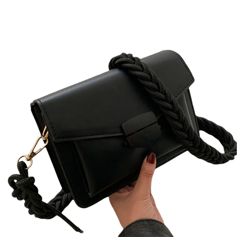 

Fashion Women's Small Handbags Solid Color Crossbody Bags PU Leather Shoulder Bag with Braided Strap Ladies Flap Handbags Newly