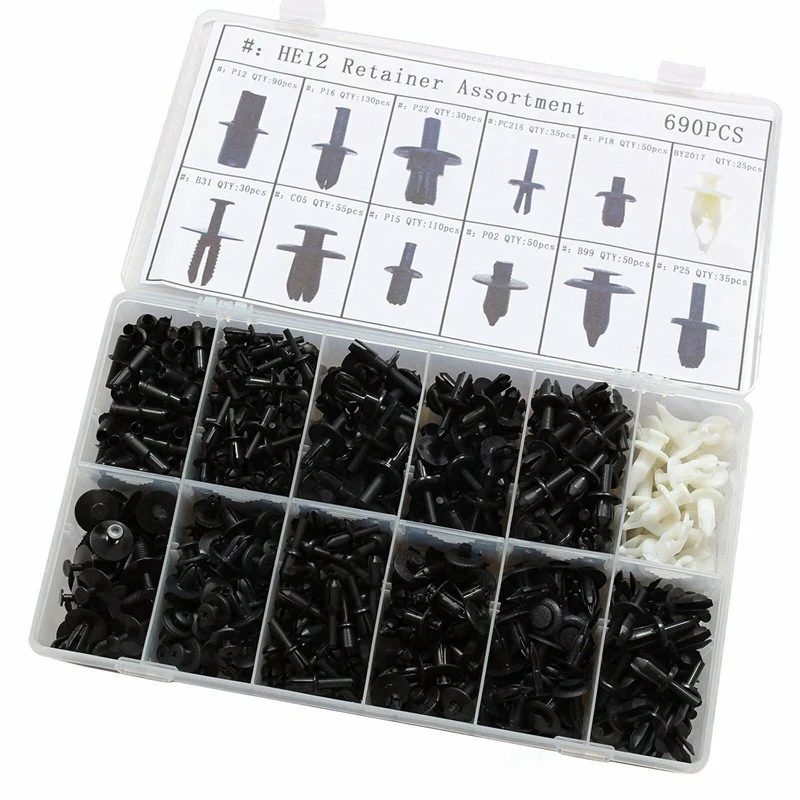 690Pcs Car Body Push Pin Rivet Trim Panel Fastener Clip Moulding Assortment+Tool |