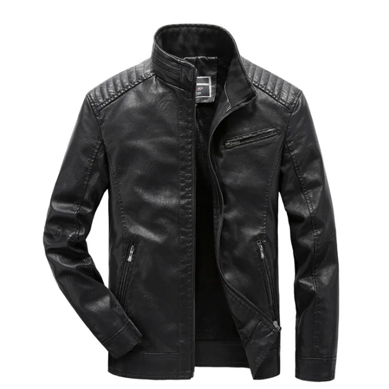 

Men Leather Jacket Pop Fleece Motorcycle Leather Jacket Casual Coats Zipper Men Biker Faux Leather Jacket chaqueta cuero hombre