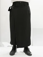 mens casual pants wide leg pants pant skirt spring and autumn new black irregular asymmetric false two layer design pant